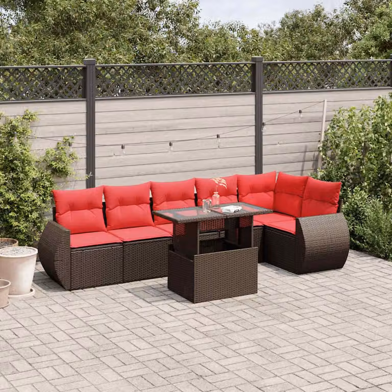 Maison Exclusive - Set di 7 pezzi per giardino con cuscini, marrone, polyrattan
