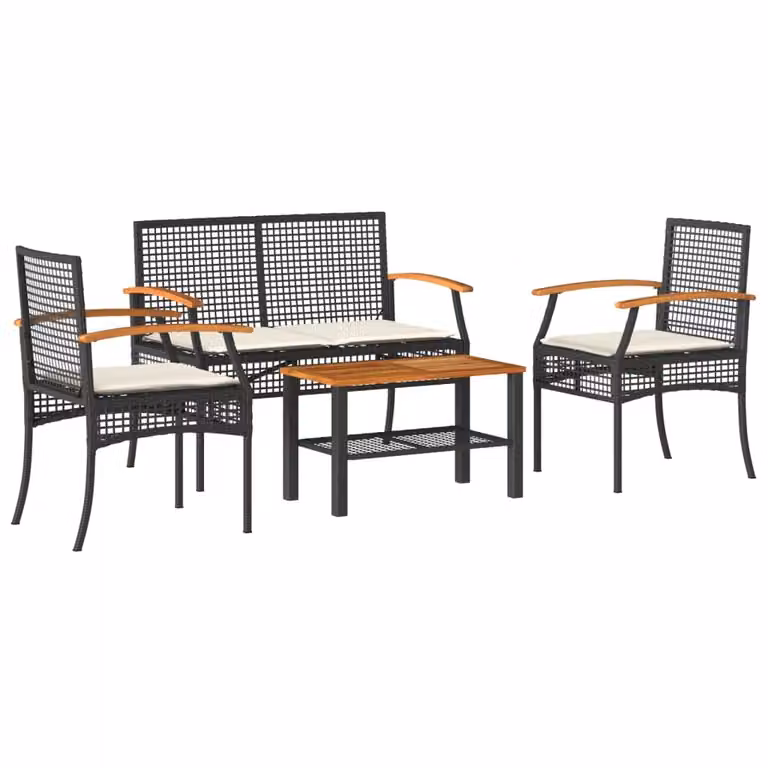 Maison Exclusive - Set da giardino 4 pezzi con cuscini in polyrattan nero