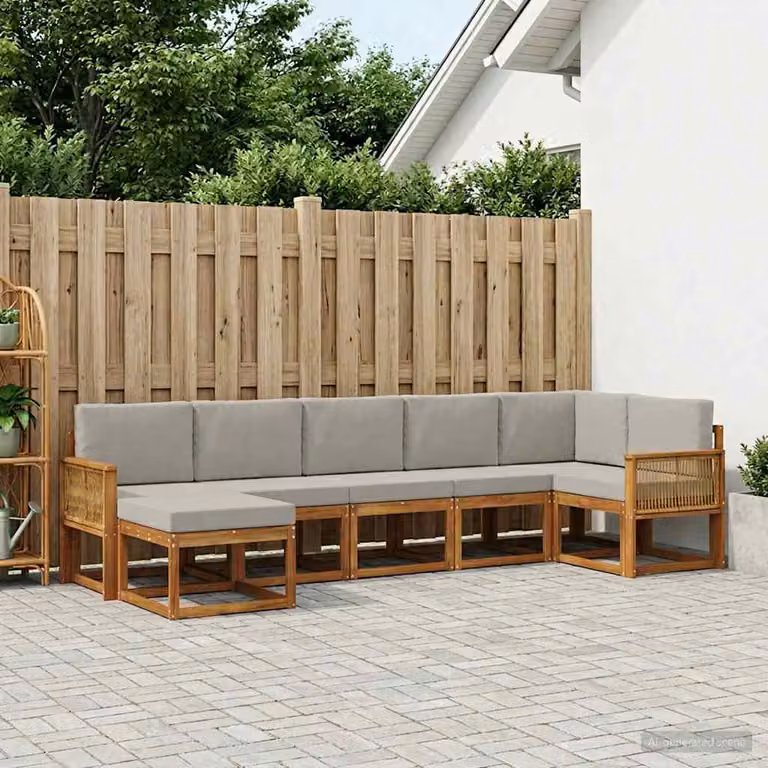 Set di divani da esterno vidaXL 7 pz in legno di acacia con cuscini, colore marrone e grigio chiaro