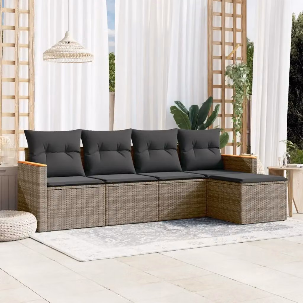 Set Divano da Giardino a L di 5 Pezzi DESIGN IN in Polyrattan Grigio con Cuscini Imbottiti e Struttura in Metallo – 2