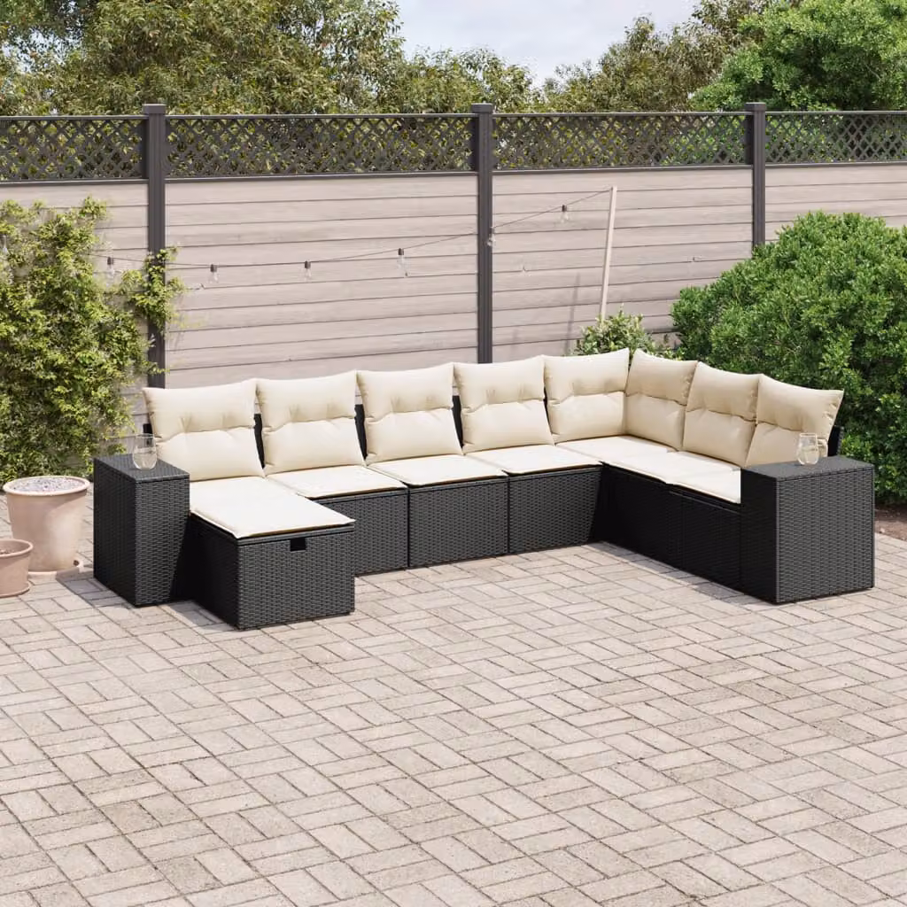 Set di Divani da Giardino a L vidaXL in Polyrattan Nero con 8 Cuscini e Struttura in Acciaio – 1