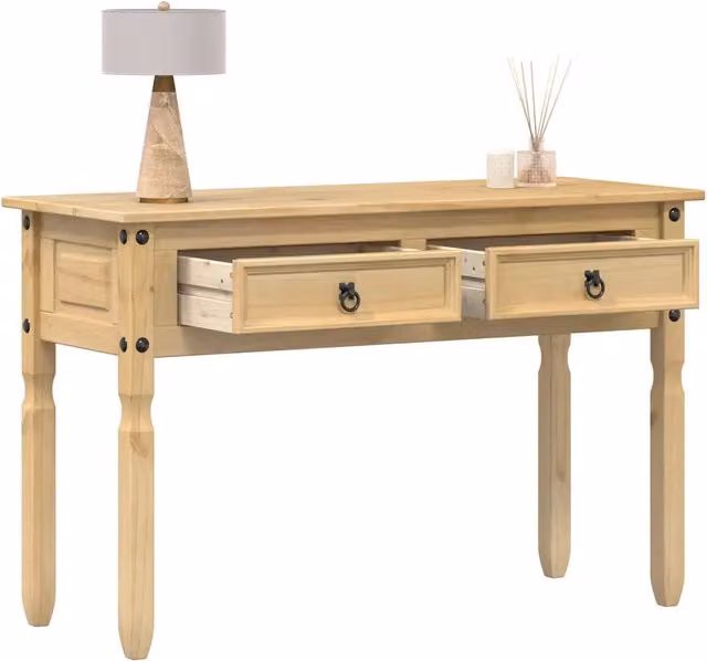 Tavolino Consolle vidaXL in Legno di Pino Cerato, Colore Marrone e Beige, L: 75 cm, P: 46 cm, H: 73 cm