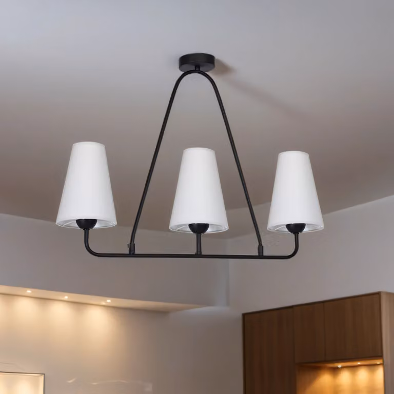 Plafoniera grigio nero L: 90 cm 3 luci E27 in tessuto metallo plafoniera sala da pranzo lampada da tavolo