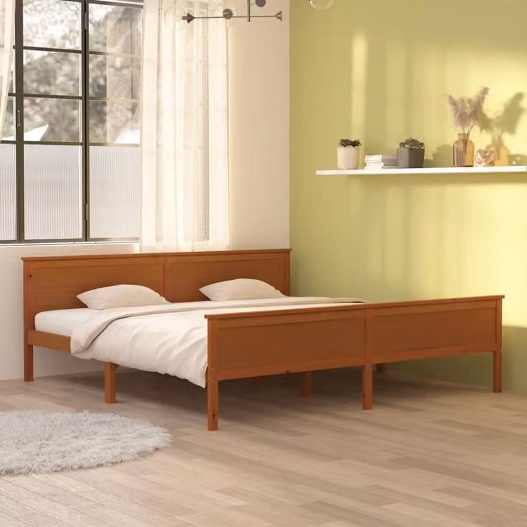 The Living Store Letto in legno massiccio di pino marrone miele 200x200 cm