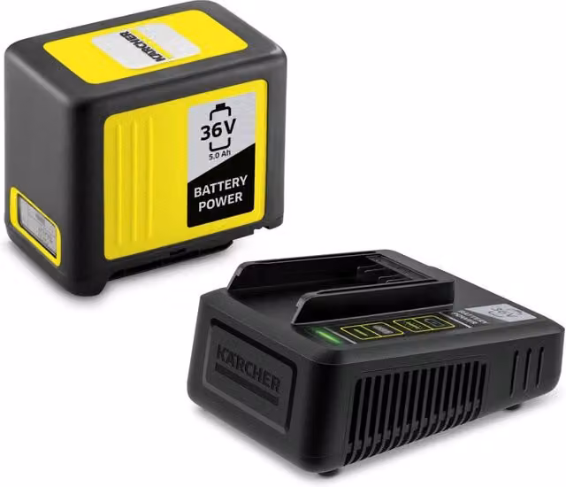 Karcher Starter Kit Battery 36/50 con Batteria Li-Ion da 5000 mAh e Caricabatterie Rapido, Compatibile con Macchine 36V, Nero e Giallo