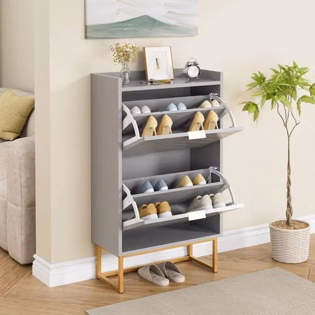 UEV Scarpiera Salvaspazio 2 Ante a Ribalta Slim per Ingresso e Soggiorno Grigio Mobile Porta Scarpe 50x24x103.5cm