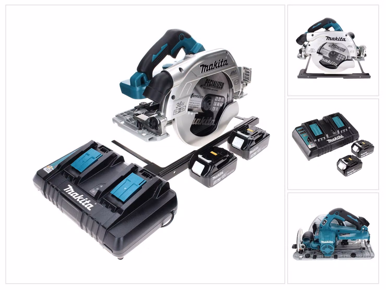 Segatrice circolare a batteria Makita DHS 900 PF2 36 V (2x 18 V) 235 mm brushless + 2 batterie da 3,0 Ah + doppio caricabatterie
