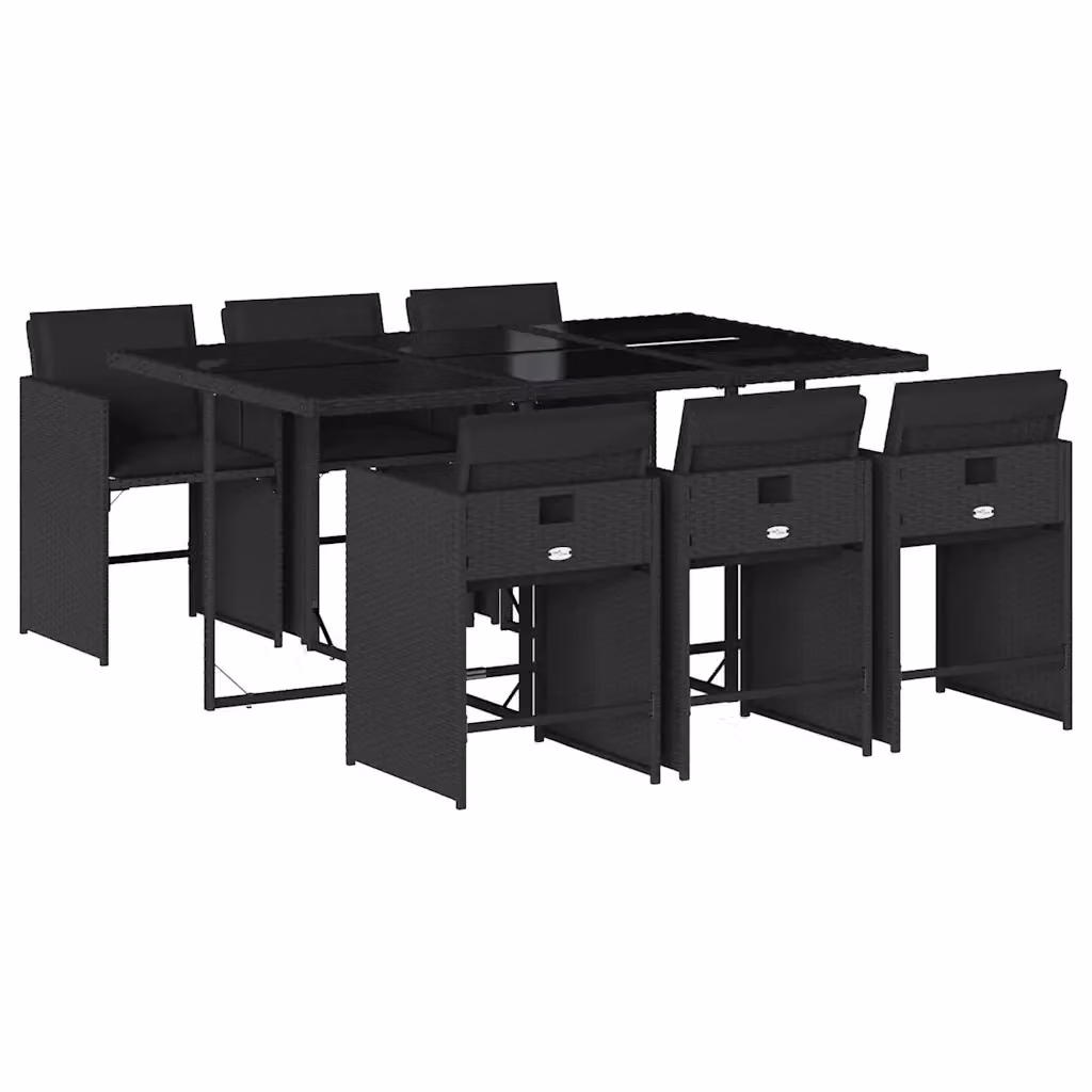vidaXL Set da Pranzo da Giardino 7 pz in Polyrattan Nero con Piano in Vetro – 2
