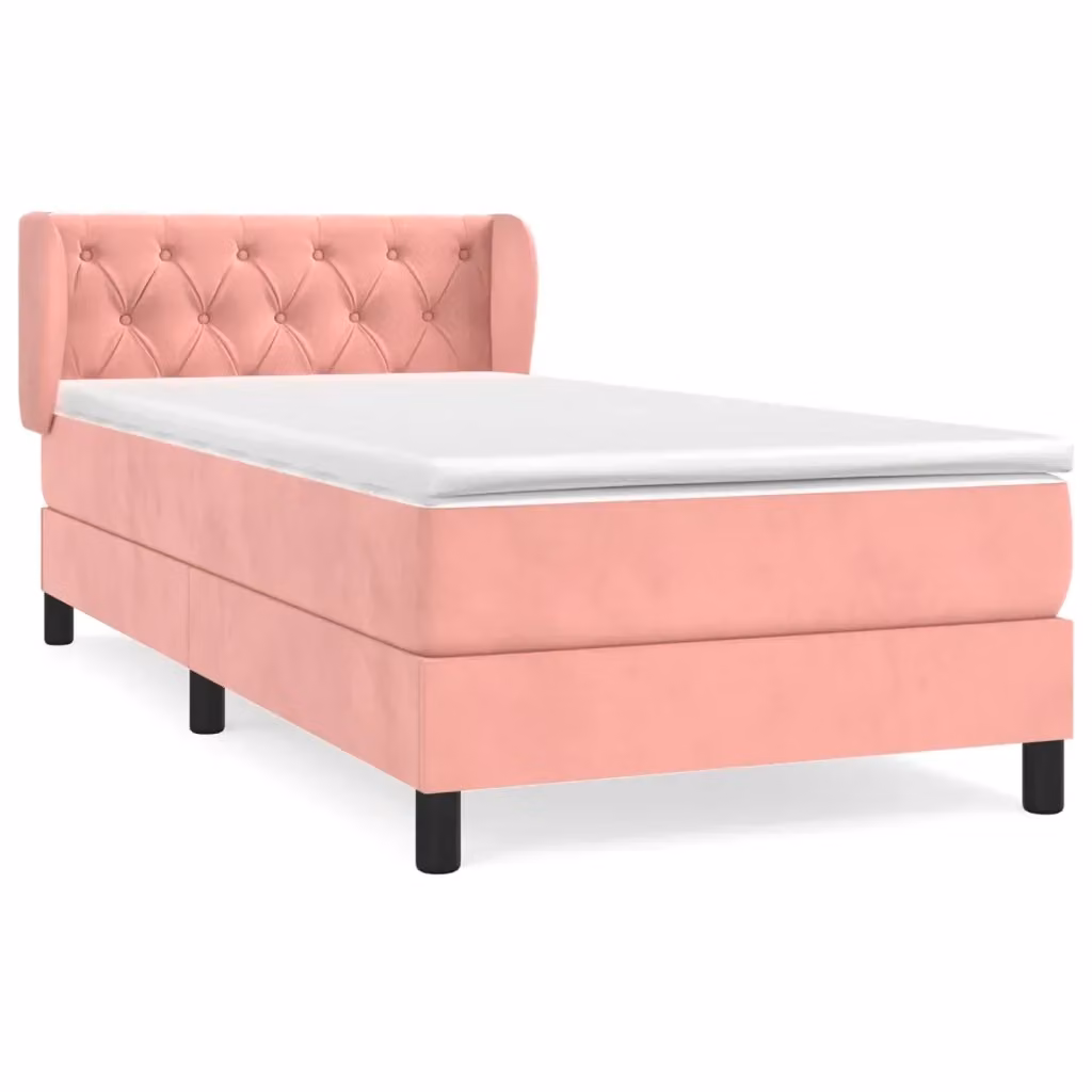 vidaXL Giroletto a Molle con Materasso Ibrido in Velluto Rosa e Bianco, L/P/H: 80 x 200 x 83 cm – 2