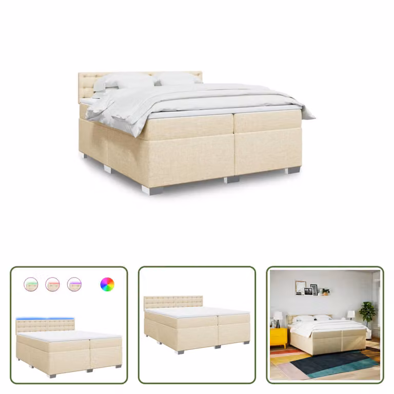 The Living Store Letto a molle con materasso crema 200x200 cm in tessuto