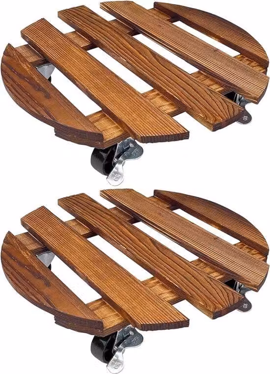 Tavolino porta piante in legno con ruote Ø 30 cm – Carrello rotondo per vasi da fiori con assi sterzanti a 360° – Supporto per vasi orientabile per interni ed esterni – Portata 80 kg