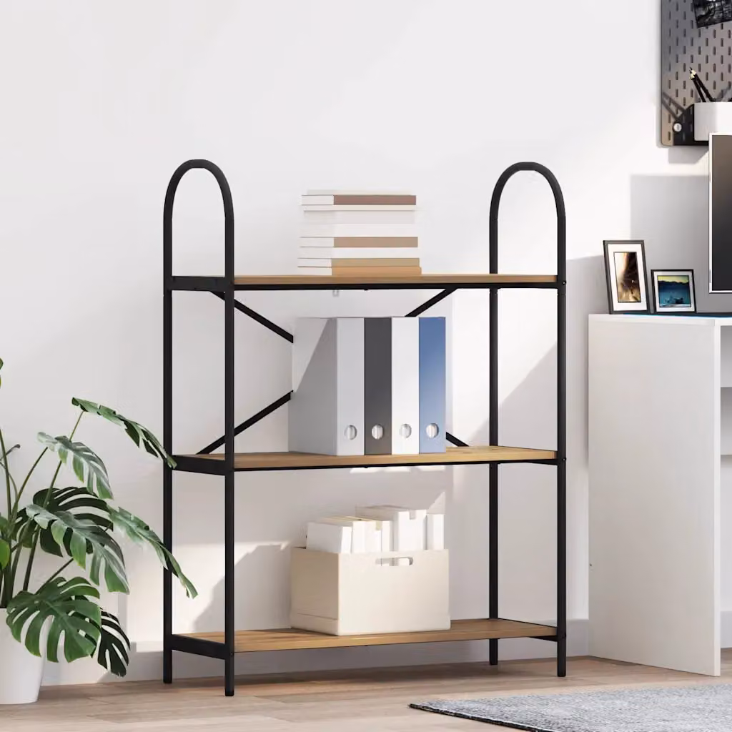 Libreria moderna vidaXL a 3 livelli in legno e metallo, colore marrone, L 80 x P 30 x H 109 cm