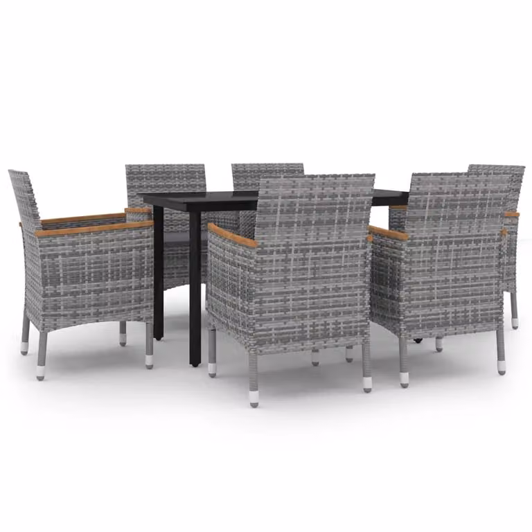 Set da Pranzo per Giardino 7 pz con Cuscini Polyrattan e Vetro