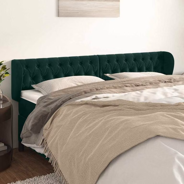 Testiera per letto vidaXL in velluto verde scuro con struttura in legno e pannello imbottito L: 203 cm, P: 23 cm, H: 78-88 cm