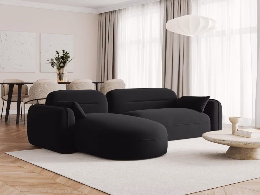Divano angolare modulare Sydney Cosmopolitan Design a 4 posti in velluto nero con orientamento sinistro L/P/H: 275 x 165 x 70 cm – 2