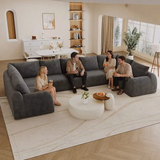 Divano a forma di U Minimal grigio antracite imbottito in tessuto – 1