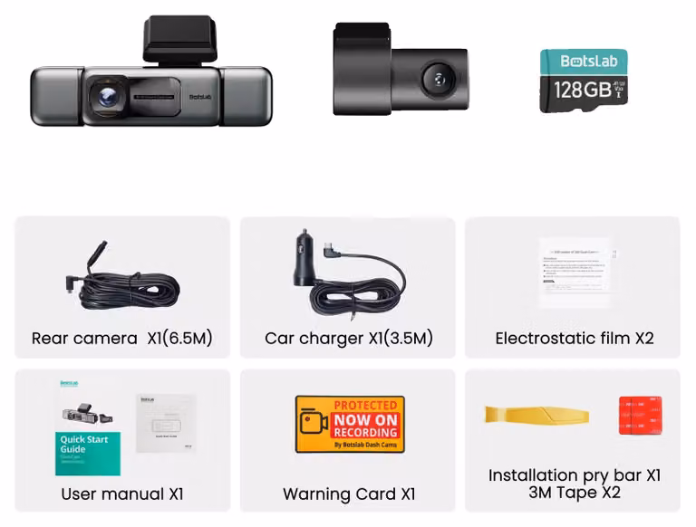 Dashcam a 4 canali, visione notturna, localizzazione GPS, pacchetto standard, 128 GB