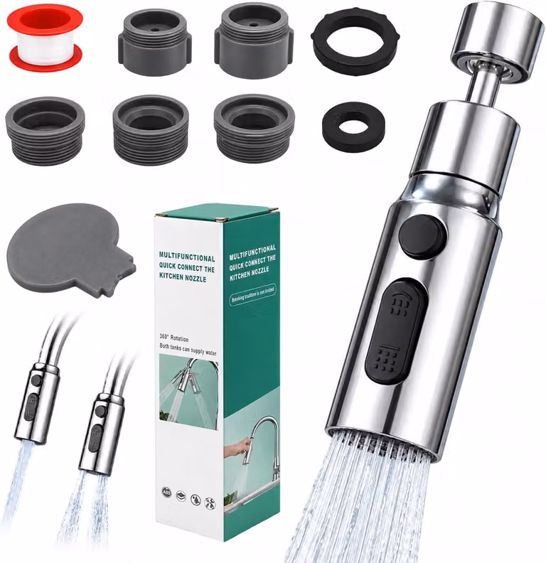 Bocchetta di aerazione per rubinetto, con 3 modalità, rotazione a 360°, ideale per la cucina