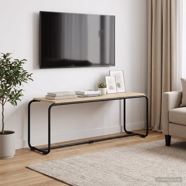vidaXL Supporto TV moderno in legno e metallo, colore Rovere Sonoma, L: 113.5 cm, P: 35.5 cm, H: 42 cm