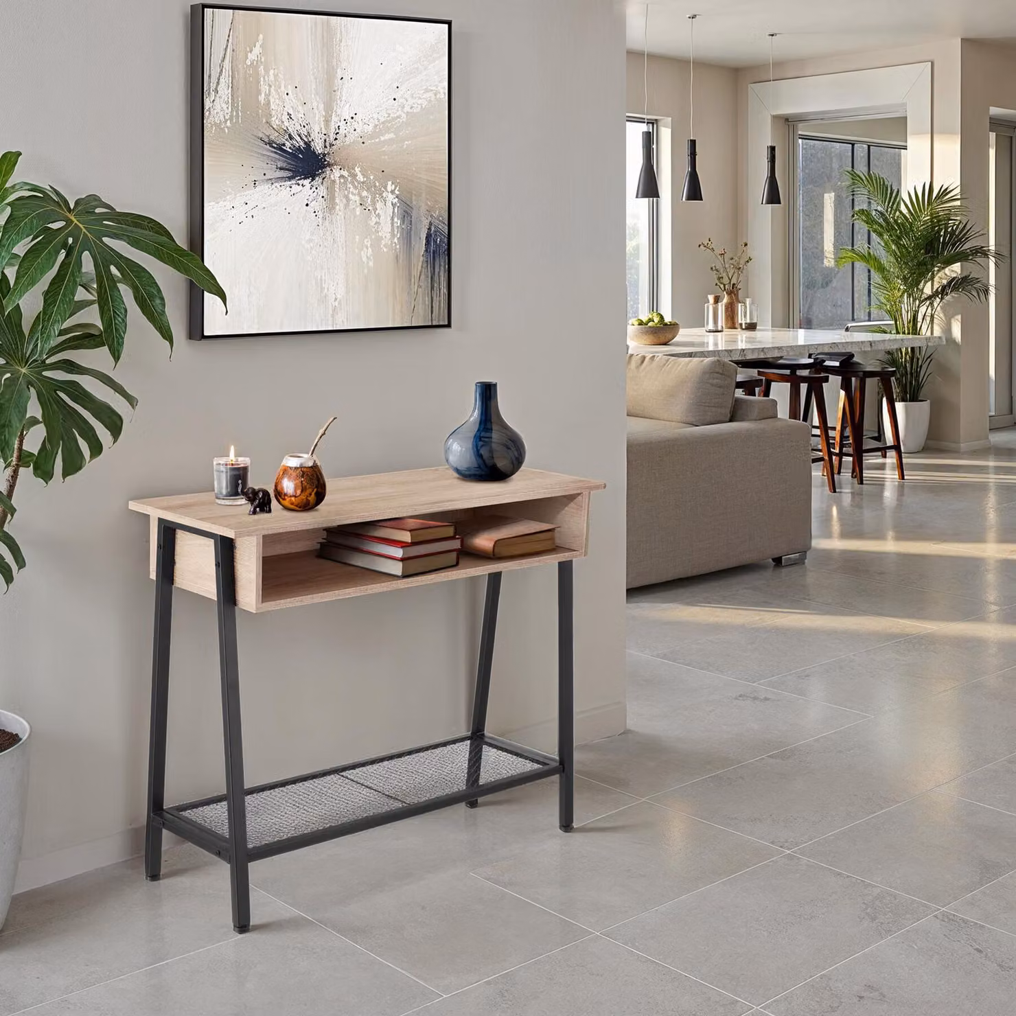 Tavolo console Tralee tectake in stile industriale color rovere e marrone, L/P/H: 100 x 35 x 80,5 cm – 2