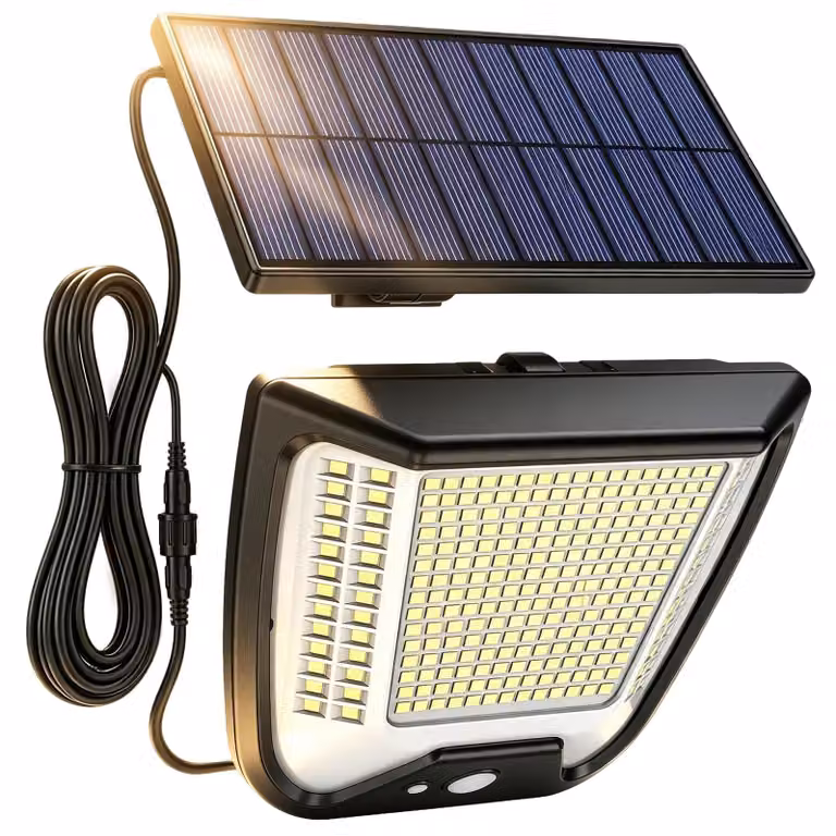 Lampada da esterno a LED solare, 288 LED, 6500K, grado di protezione IP65, colore nero