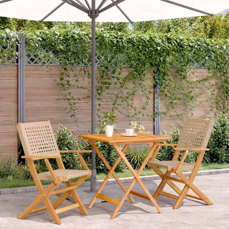 Set da Bistrot 3 pz vidaXL in Polyrattan e Legno di Acacia Beige
