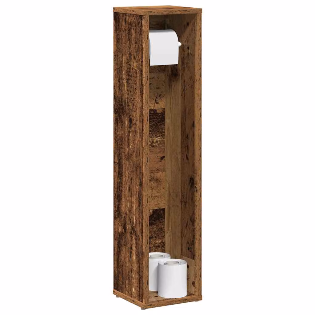 Mobiletto da bagno con portarotolo vidaXL in legno color marrone rustico L/P/H: 20,5 x 20 x 90 cm