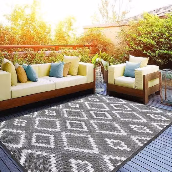 Tappeto da esterno Enyhom grigio, L: 120 cm, P: 180 cm, impermeabile e reversibile in polipropilene riciclato per giardino, terrazza o spiaggia