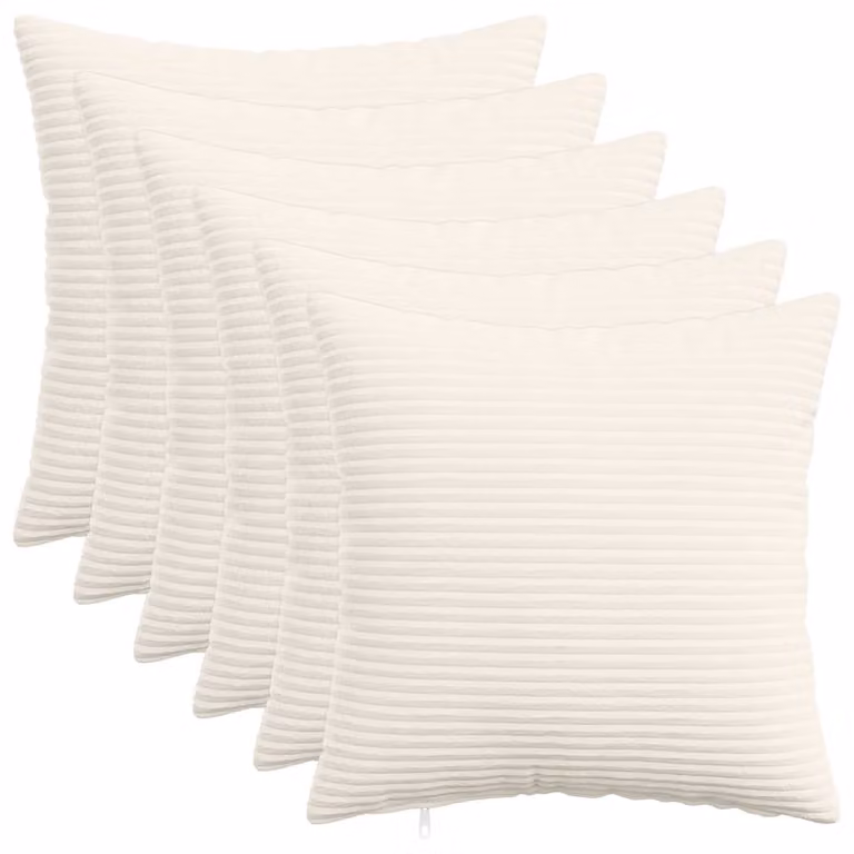 Set di 6 federe vidaXL HEERLEN in velluto a coste, colore crema, 35 x 35 cm