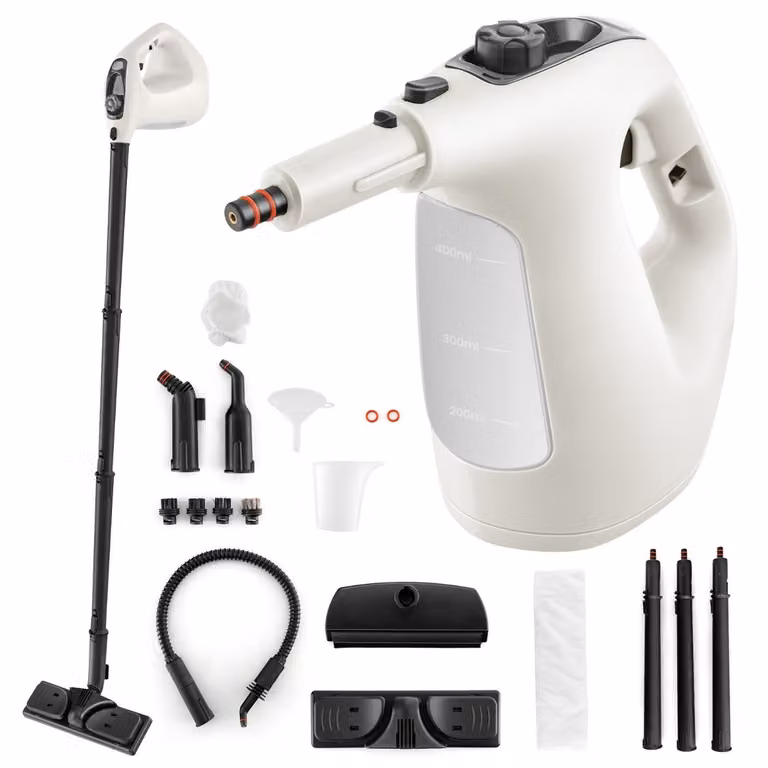 Costway Pulitore a vapore portatile da 1500W con serbatoio da 400ml, Grigio e Bianco