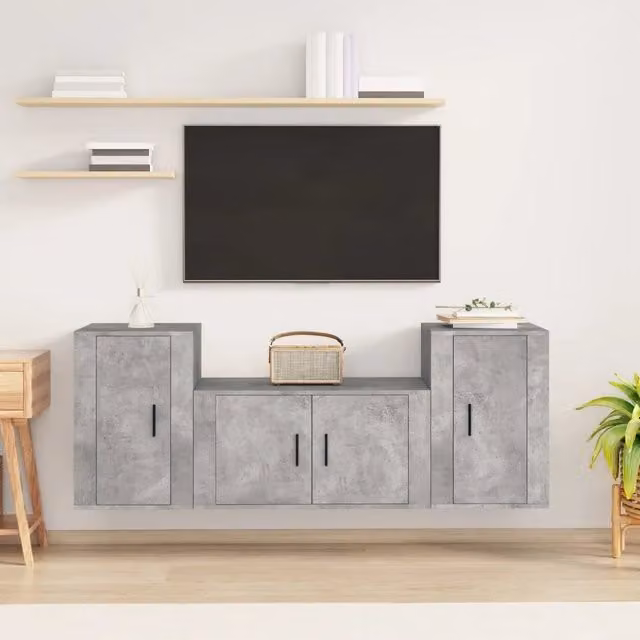 Set di Mobili Porta TV 3 pz-Credenza per TV Grigio Cemento in Legno Multistrato 727720