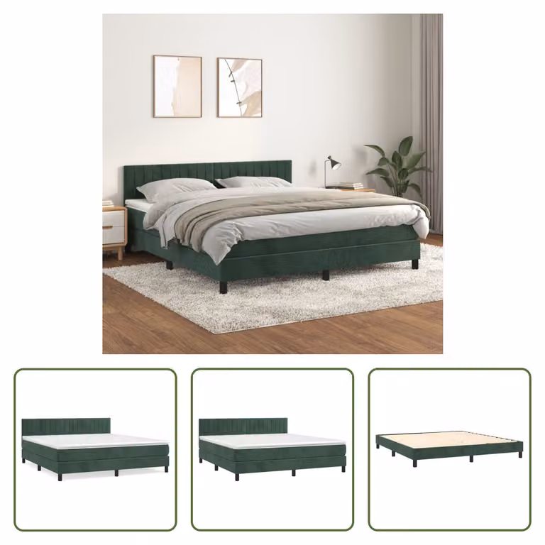 The Living Store Letto a molle con materasso verde scuro 180x200 cm in velluto
