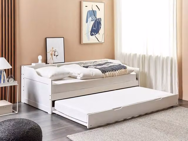 Letto a scomparsa Beliani in pino bianco con struttura in velluto, misura singola 90 x 200 cm
