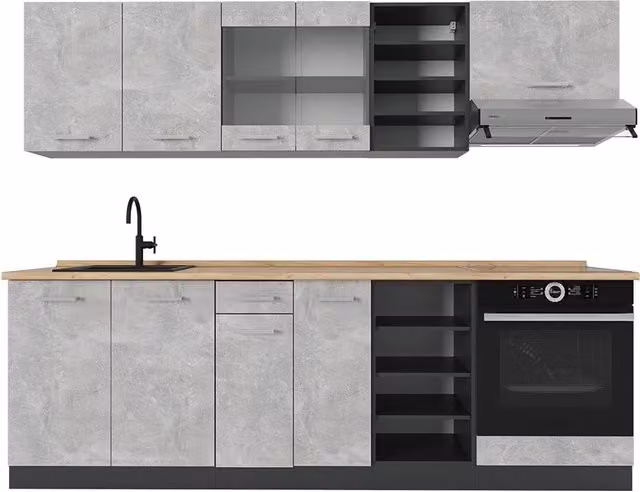 Cucina componibile moderna Vicco R-Line colore Antracite/Grigio L: 240 cm