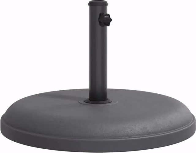Base rotonda per ombrellone in plastica e cemento grigio scuro con fissaggio a sgancio rapido, diametro: 49,5 cm, altezza: 32 cm