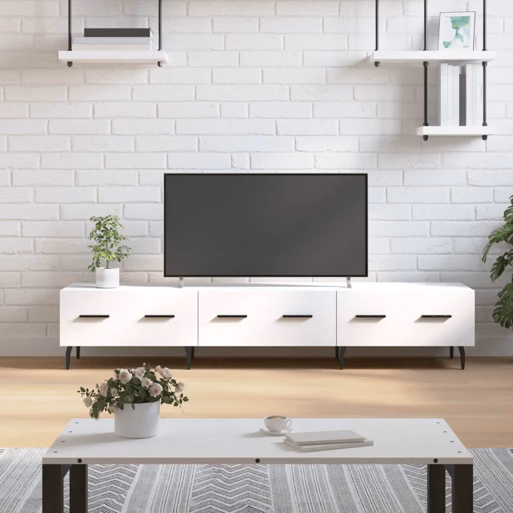 vidaXL Mobile Porta TV Moderno Bianco con Ruote in Legno e MDF L: 150 cm, P: 36 cm, H: 30 cm