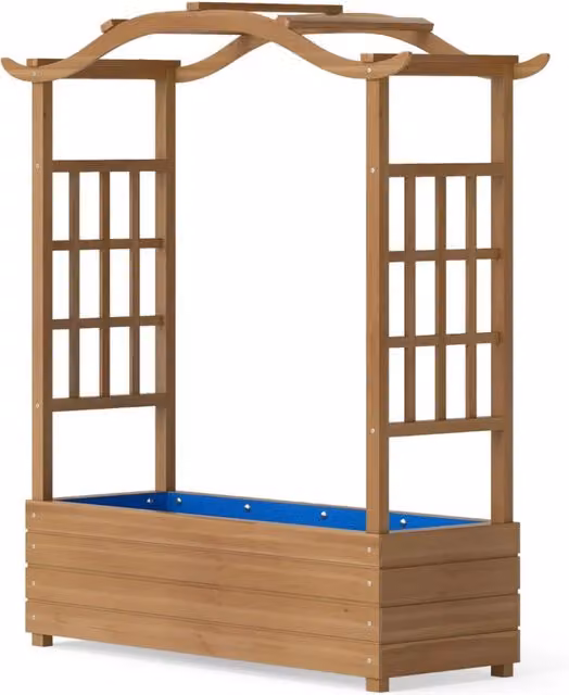 Fioriera rialzata da giardino in legno massello marrone con supporto per piante rampicanti L 110 cm, P 40 cm, H 124 cm