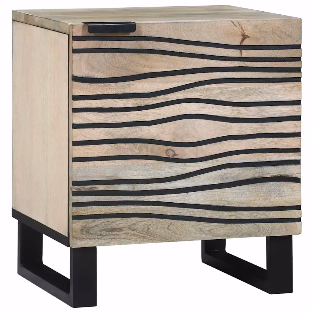 vidaXL Armadio da Notte in Legno di Mango e Acacia, Colore Bianco e Beige, L 40 cm x P 33 cm x H 46 cm