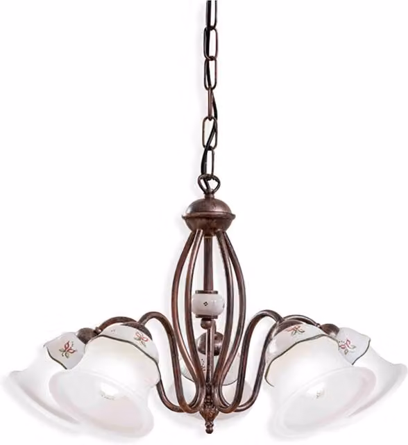 Lampadario Classico Ferrara Metallo E Ceramica Nero Sfumato Rame 5 Luci E14