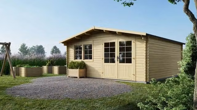 Casetta da giardino in legno ALTANKA modello DOM722 colore naturale con spessore 34 mm L: 5 m, P: 5 m