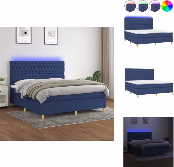 vidaXL Letto a molle con materasso e tessuto LED Blue 160x200 cm - Letti & strutture letto