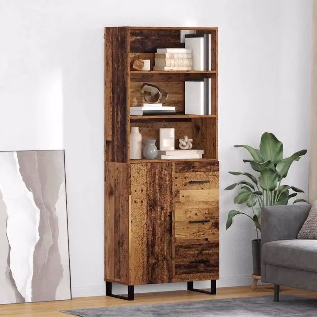 Set di 2 credenze moderne vidaXL in legno e metallo color marrone L: 69,5 cm, P: 34 cm, H: 180 cm – 1