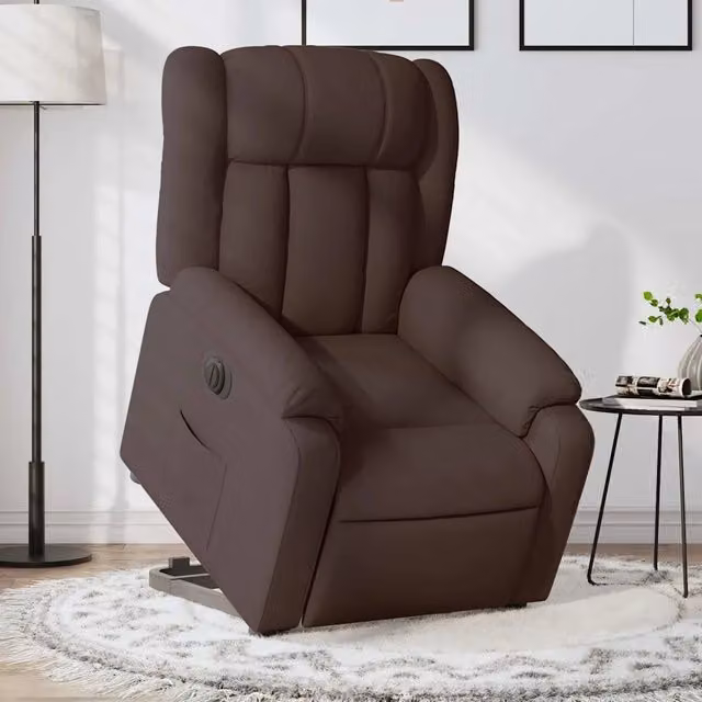 Poltrona Alzapersona Reclinante Elettrica vidaXL in Tessuto Marrone con Supporto per Senior – 1