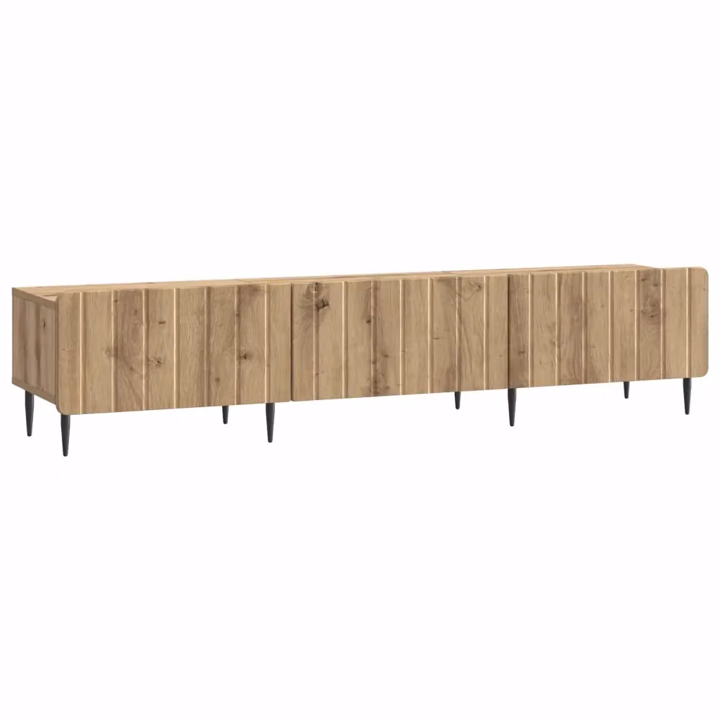 Mobile TV moderno vidaXL in legno e metallo color rovere, L: 147 cm, P: 34,5 cm, H: 32 cm – 2
