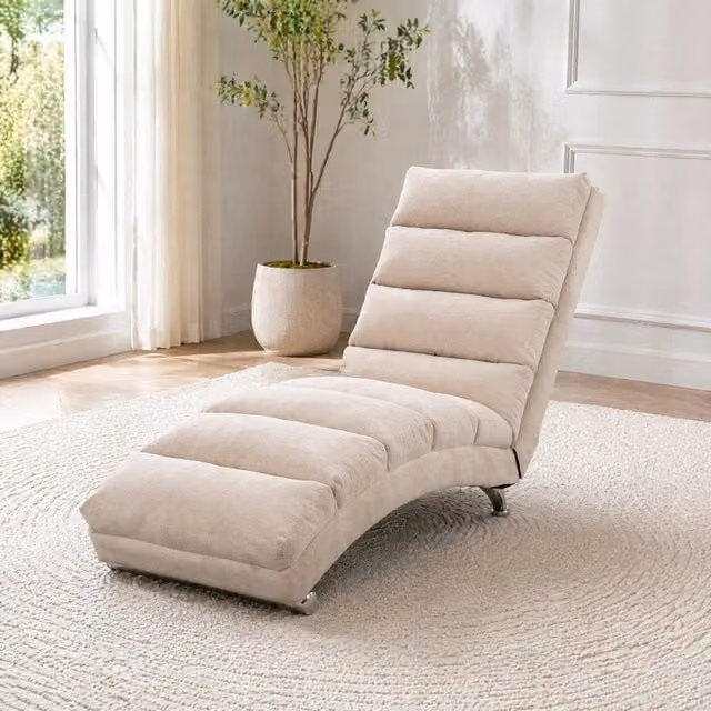 Chaise longue massaggiante beige con vibrazione e tasca laterale