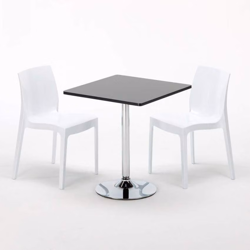 Tavolo quadrato nero e 2 sedie Set di aste per interni in polipropilene colorato Grand Soleil Ice Mojito - Bianco