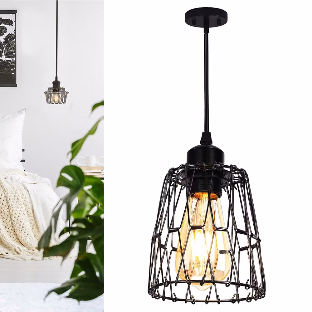 Lampada a sospensione nera, lampada a soffitto moderna a sospensione, lampada a sospensione in metallo con paralume in ferro per soggiorno, sala da pranzo, camera da letto, E27, Ø 13cm