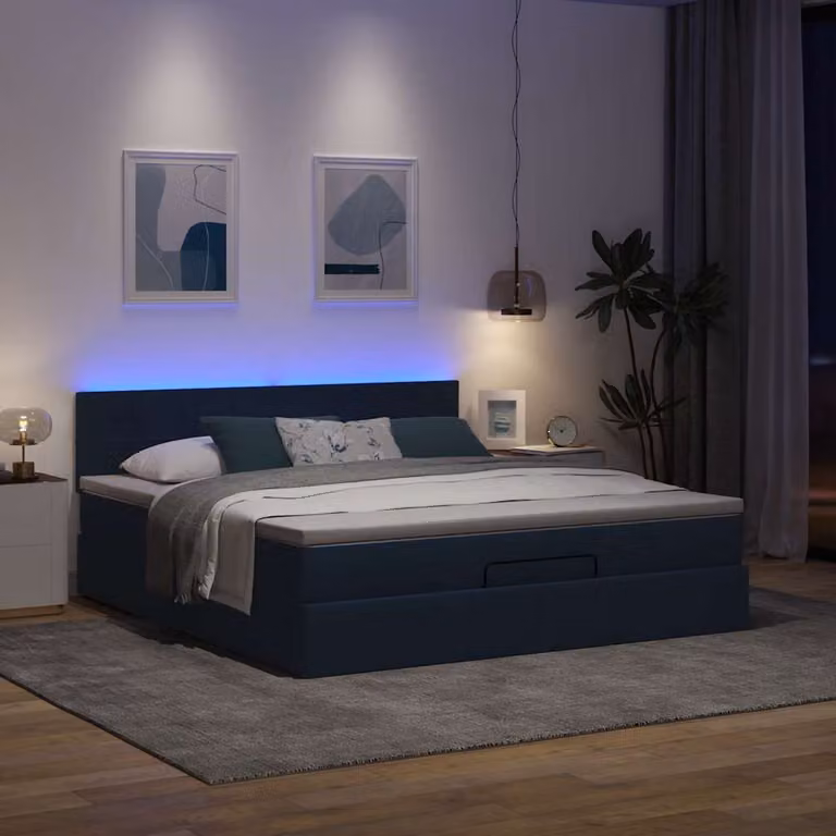 Maison Exclusive - Pouf Letto con Materasso e LED Blu 180x200cm in Tessuto