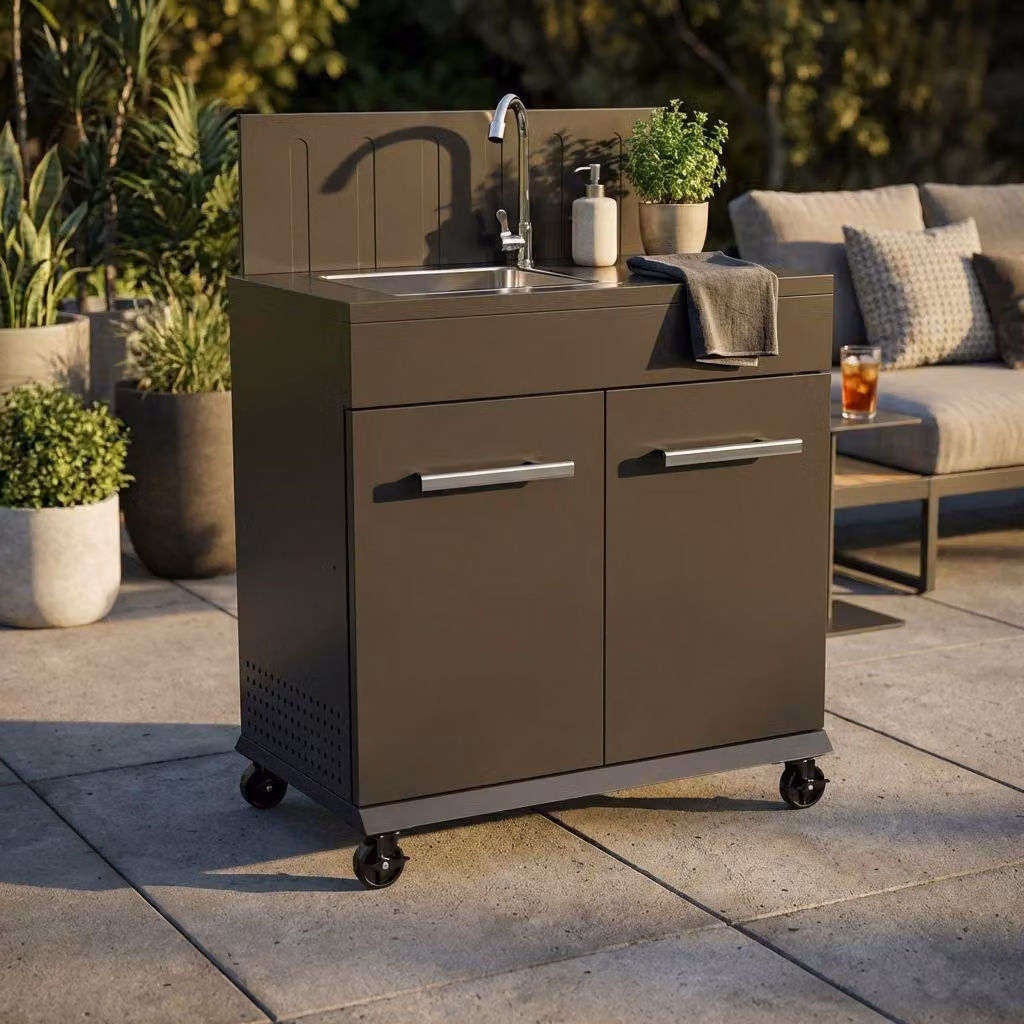Milani Home - modulo cucina outdoor con lavello, metallo, lavello cucina outdoor, nero, 82 x 46.5 x 109.5 cm