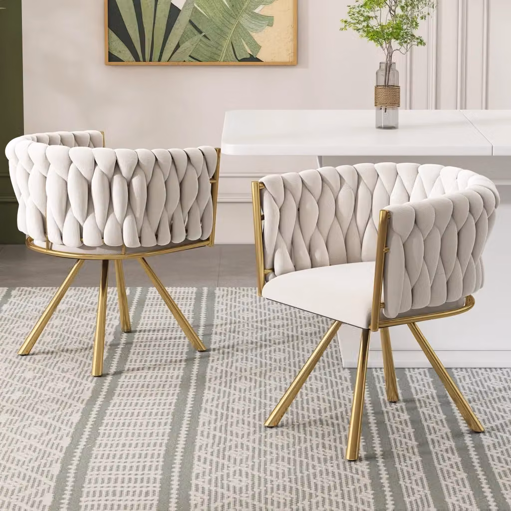 Sedia da pranzo girevole WISHDOR in velluto beige e oro con struttura in metallo lucido e design moderno – 2